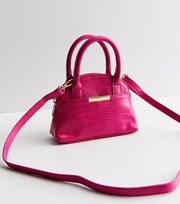 New Look Bright Pink Faux Croc Cross Body Bowler Bag